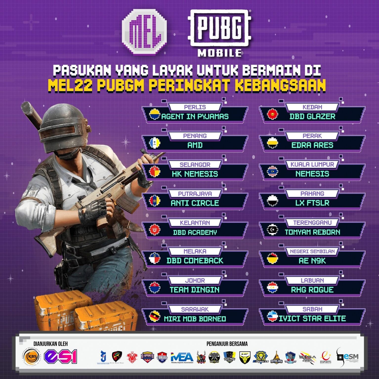 16 Pasukan Rebut Kejuaraan Kebangsaan PUBGM