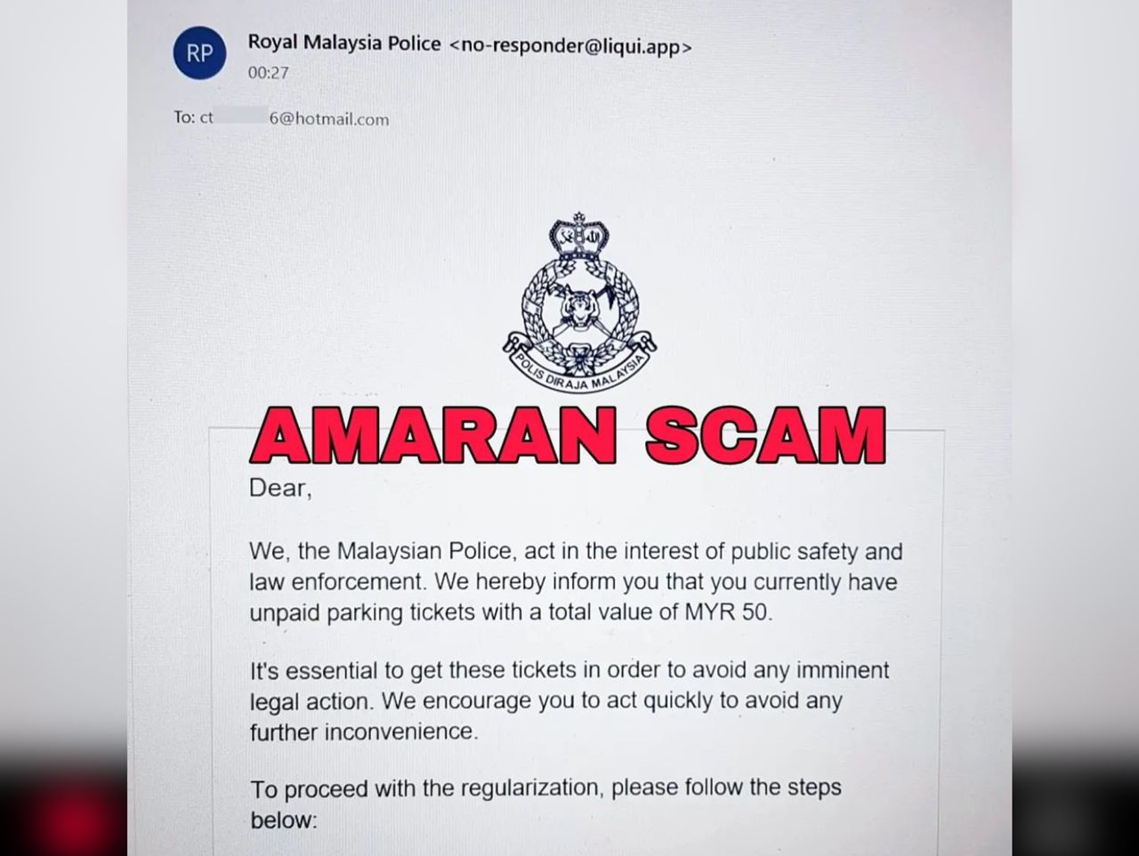 Scammer hantar e-mel guna logo PDRM, tawar kompaun saman - Kosmo Digital