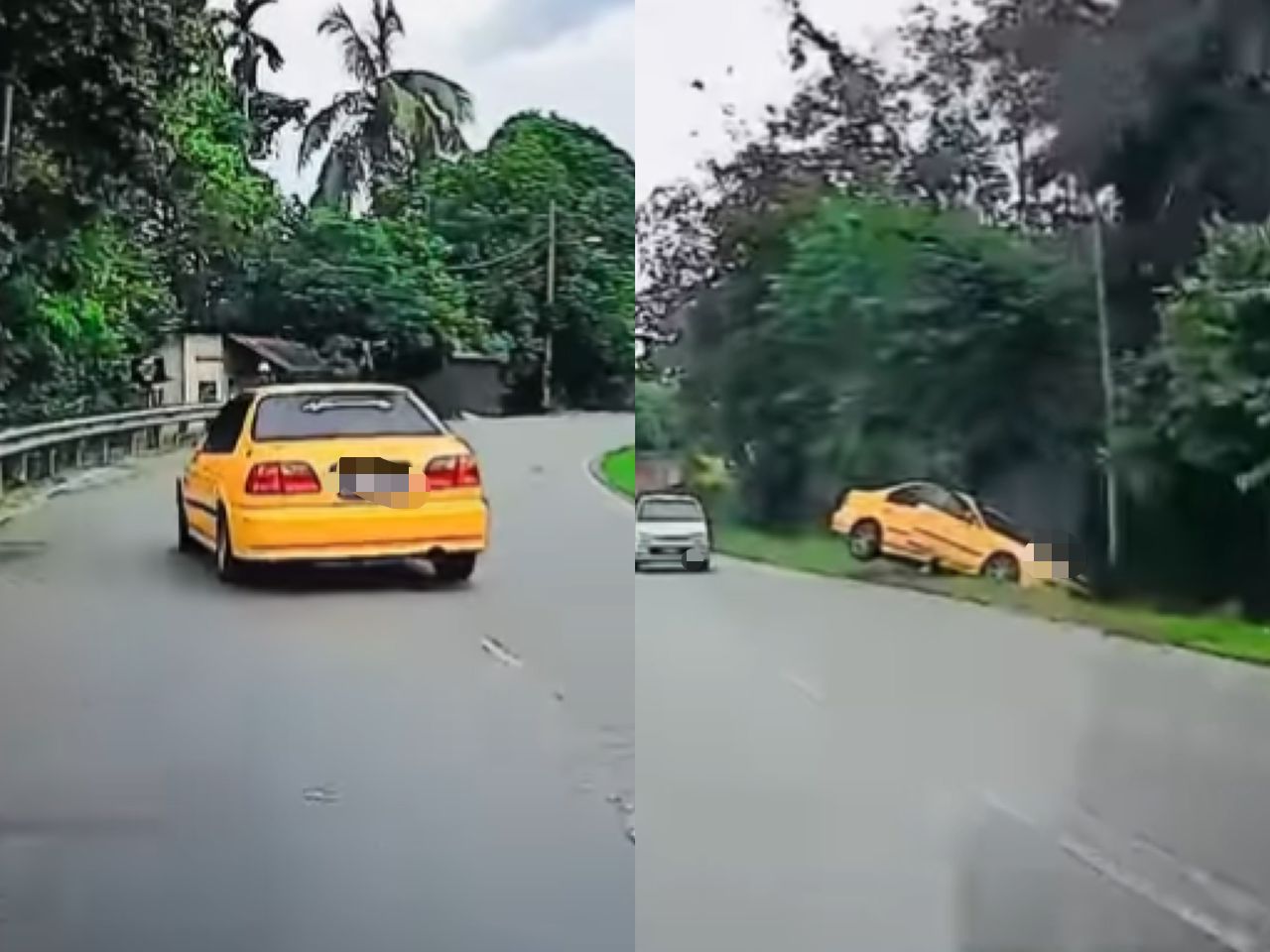 [VIDEO] Tak sempat nak ‘show off’ jentera kuning terbabas masuk parit