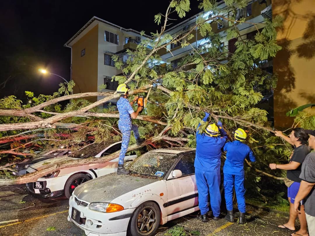 9 kereta, 8 motosikal dihempap pokok di Wangsa Maju