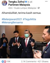 Tengku Zafrul Luah Syukur Di Facebook Netizen Ucap Terima Kasih Kosmo Digital