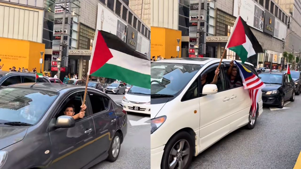 [VIDEO] Pusing Bukit Bintang kibar bendera Palestin