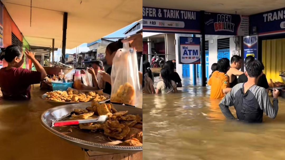 Biar banjir paras dada, pisang goreng tetap laku ‘keras’