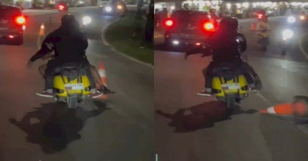 3 lelaki naik Vespa tendang kon trafik